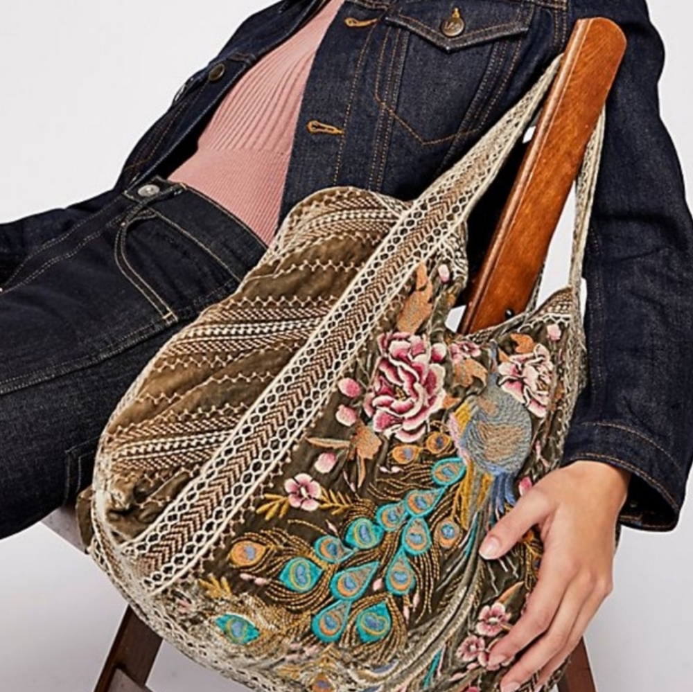 Johnny Was Quito Velvet Tote Hunter Green